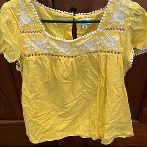 crown & ivy Yellow Embroidered Blouse